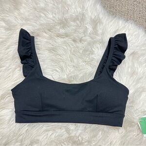 Forever 21 Black Active Sport Bra / Swim Top with Ruffle Straps